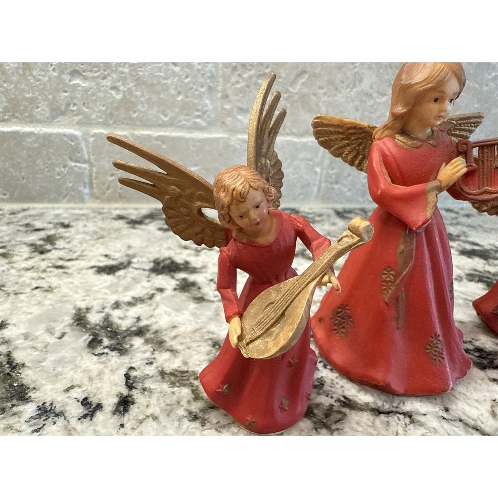 Set of 3 Vintage Celluloid Angels Instruments Red Hong Kong - Picture 2 of 16